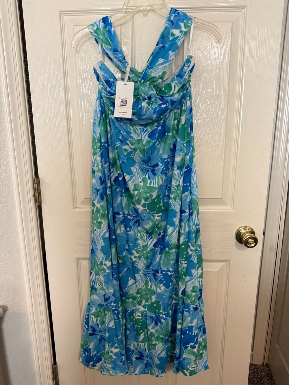 NWT Grace Karin Blue and Green Floral V-Neck Dress